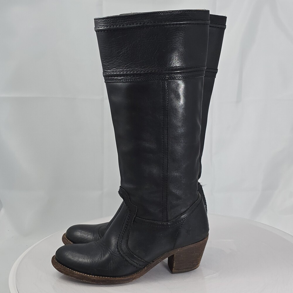 FRYE Jane Stitch Tall Leather Boots 77233 Black Women 7 B Campus